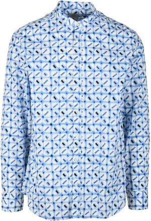 Mariano Napoli White Blue Geometric Cotton Shirt