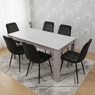 Kosy Koala Modern Grey Dining Table Set with 6 black Velvet Chairs