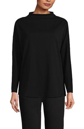 Lands End Long Sleeve Sport Knit Funnel Neck Top in Black at Nordstrom, Size X-Small