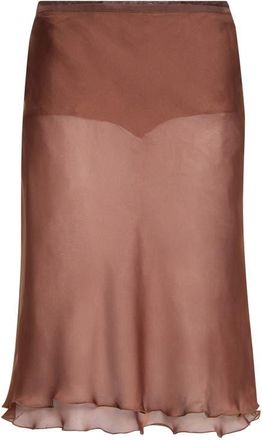Siedres Colette Sheer Chiffon Midi Skirt in Brown at Nordstrom, Size 40