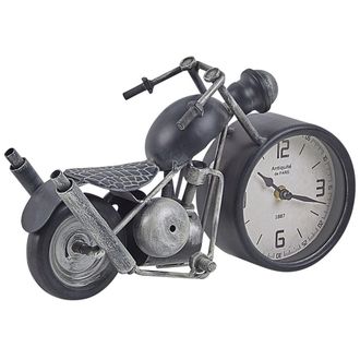 Beliani Reloj De Mesa Metal Negro Plateado Con Forma De Motocicleta Dise&ntilde;o Vintage Berno