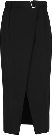 Tela Black Lisbona Belted Linen-Viscose Blend Maxi Skirt
