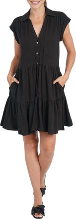 Love Token Karla Linen Blend Short Shirtdress In Black
