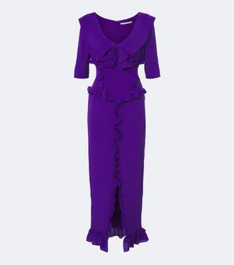 Alessandra Rich Ruffled silk cr&ecirc;pe de chine midi dress