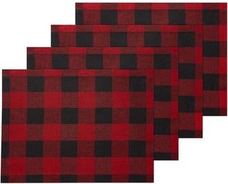 Solino Home Linen Placemats Set of 4, 14 x 19 Inch for Dining Table, Holiday and Everyday Table Decor - Buffalo Check in Red And Black at Nordstrom