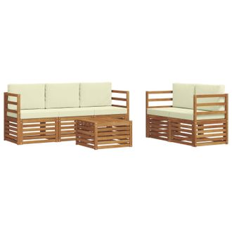 vidaXL Juegos De Sof&aacute;s 6 Pcs Natural Y Crema Madera De Acacia S&oacute;lida Vidaxl