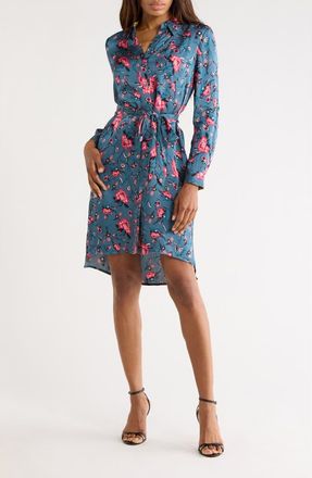 Diane Von F&uuml;rstenberg Prita Floral Long Sleeve Shirtdress in Dancing Rose Petrol Mix at Nordstrom Rack, Size Xx-Small