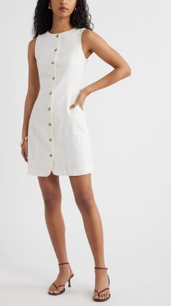 Open Edit Button Front Linen Blend Dress in White at Nordstrom, Size Xx-Small