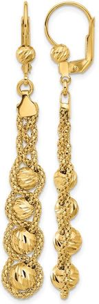 Diamond2Deal 14K Yellow Gold Textured and Diamond-cut Drop Dangle Earrings