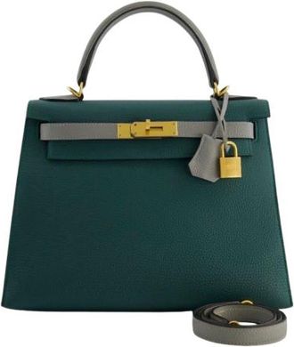 Herm&egrave;s Malachite And Gris Mouette Togo Leather Kelly 28