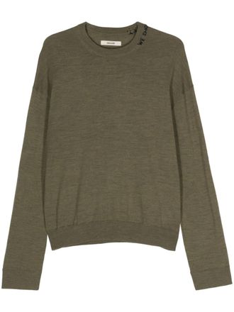 Zadig&Voltaire slogan-embroidered wool jumper - Green