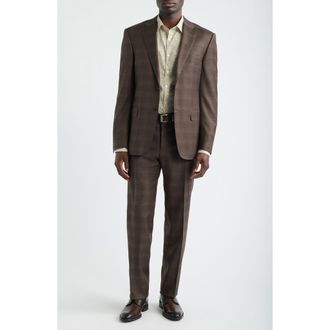 Canali Siena Regular Fit Brown Slub Wool Suit at Nordstrom, Size 52