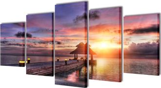 vidaXL Vidaxl - Set Decorativo De Lienzos Para Pared Playa Con P&eacute;rgola 200 X 100 Cm
