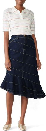Tory Burch Asymmetric Stitch Denim Flared Skirt Size 27/69