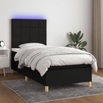 vidaXL Cama Box Spring Colch&oacute;n Y Luces Led Tela Negro 90x200 Cm Vidaxl