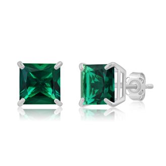 MAX + STONE 14k Yellow or White Gold 7mm Princess Cut Gemstone Square Stud Earrings