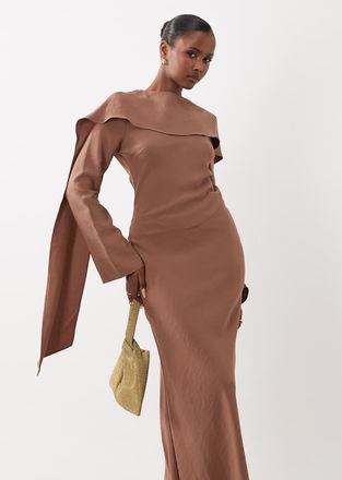 Asos Vestito lungo color cacao con foulard a mantella-Giallo