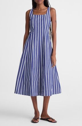 Madewell Rylie Stripe Poplin Midi Dress in Cool Navy at Nordstrom, Size 14