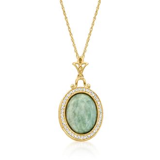 Ross-Simons Jade and. White Topaz Locket Necklace in 18kt Gold Over Sterling