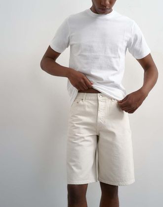 Topman Pantaloncini in denim rigidi color osso-Bianco