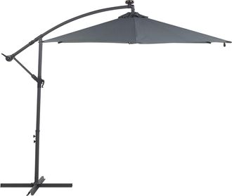 Beliani Beliani - Sombrilla De Jard&iacute;n De Poli&eacute;ster Gris Con Iluminaci&oacute;n Led &Oslash; 285 Cm Mecanismo De Manivela Poste De Aluminio Corval
