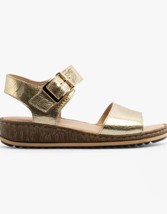 Hush Puppies Womens Hush Puppies ELLIE Womens Leather Wedge Sandals Gold - Size: 8