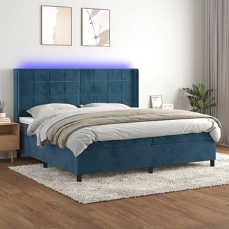 vidaXL Cama Box Spring Colch&oacute;n Y Led Terciopelo Azul Oscuro 200x200 Cm Vidaxl