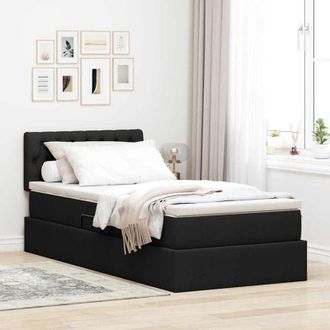 vidaXL vidaXL Letto con contenitore e materasso con testiera Nero 90 x 200 cm