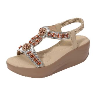 Generic Cocila Summer Sandals Women New Foreign Trade Large Fashion Flower Heel Thick Sole Roman Sandalsv A, 4.5 Brown For Studded Black Sling Back Shoes Plas