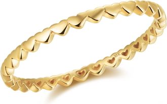 MAX + STONE Solid 10k Yellow Gold Thin Dainty Heart Eternity Ring