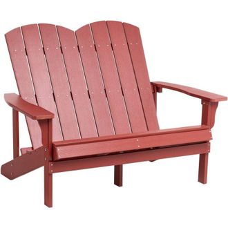 Beliani Banco De Exterior 2 Plazas Muebles De Jard&iacute;n De Madera Pl&aacute;stica Tradicional Rojo Adirondack