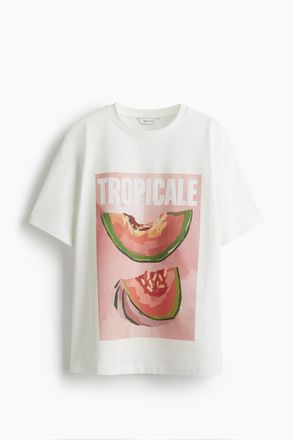 H&M T-Shirt mit Print - Weiss/Tropicale