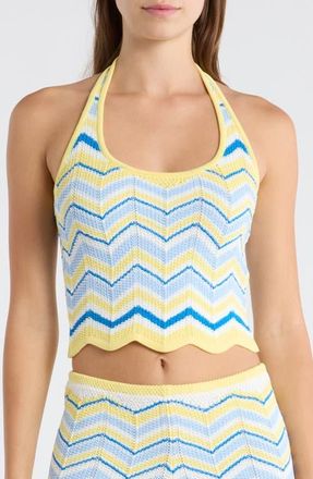 Kulani Kinis Chevron Knit Halter Crop Top in Lemon Daze at Nordstrom, Size X-Small