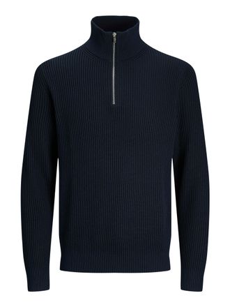 Jack & Jones Plus Size Troyer JPRBLALIAM KNIT HALF ZIP BF PLS, Herren, Gr. 5XL, blau (naval academy detail:twist), Strick, Obermaterial: 50% Baumwolle, 50% Polyester, JACK &