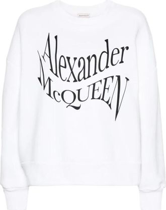 Alexander McQueen Witte Crewneck Sweatshirt met Logo Print - Dames - Sweatshirts - Wit - S - Katoen - Hoodies & sweatvesten