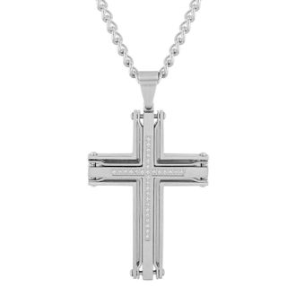 Robert Alton 1/6CTW Diamond Stainless Steel Cross Pendant