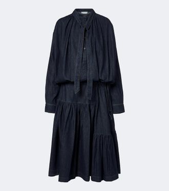 Dries Van Noten Tie-neck denim midi dress