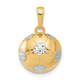 Diamond2Deal 14k Yellow Gold White Rhodium Diamond-Cut Soccer Ball Pendant