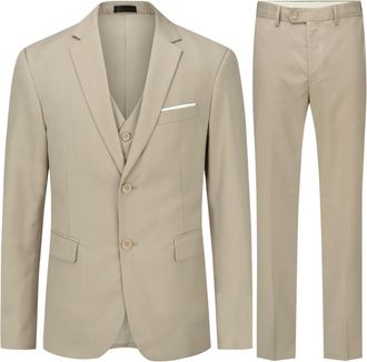 AlltheMen Mens Suits 3 Piece Regular Fit Dress Business Formal Wedding Blazer Waistcoat Trousers Beige XXL