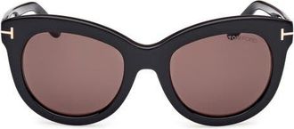 Tom Ford Odette 53mm Butterfly Sunglasses in Black Eco/t Logo/brown at Nordstrom