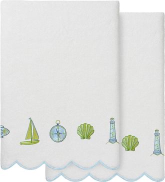 Linum Home Textiles 100% Turkish Cotton Sea Joy Scallop 2Pc Embellished Bath Towel Set