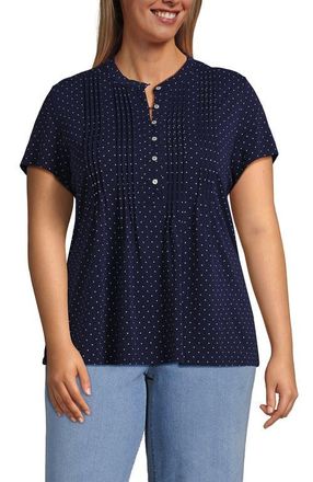 Lands End Short Sleeve Lightweight Jersey Button Pintuck Top in Deep Sea Navy Pin Dot at Nordstrom, Size 1 X