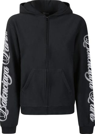 Balenciaga Cursive Zip-Up Hoodie - Dames - Vesten met rits - Zwart - L - Katoen - Hoodies & sweatvesten