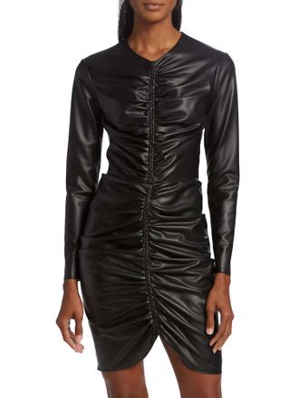 Veronica Beard Bernadette Faux Leather Long Sleeve Ruched Mini Dress In Black