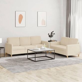 vidaXL Juego De Sof&aacute;s Con Cojines 2 Piezas Tela Crema Vidaxl