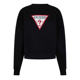 Guess Dames-trui met ronde hals en relaxte pasvorm uit de Icon-collectie (Jet Zwart)