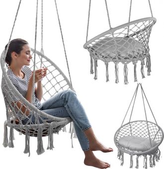 OEM Silla Colgante Nido De Cig&uuml;e&ntilde;a, Hamaca, Estilo Bohemio, Columpio Con Coj&iacute;n, Gris Kr33sz