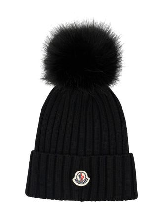 Moncler Black Pom-Pom Solid Beanie Cap