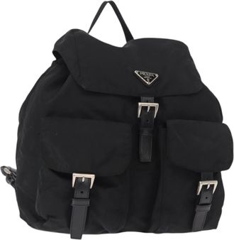 Prada Double Front Pocket Backpack Tessuto Black Nylon Backpack Bag (Pre-Owned)