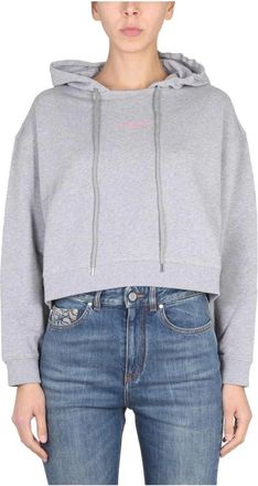 Stella McCartney Cropped Hoodie - Dames - Hoodies - Grijs - M - Katoen - Hoodies & sweatvesten